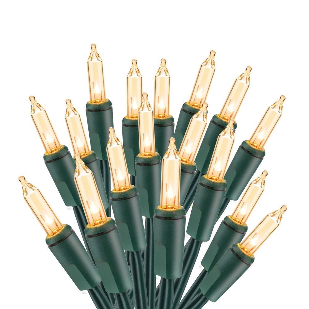 ODEETRONIC Christmas Lights, 21.63ft 100 Count Incandescent Clear Christmas Lights, UL Certified Outdoor Mini Clear Light Connectable, Green Wire Tree Light Indoor for Home Party Decor, Warm White