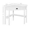 HOMCOM Corner Desk, Triangle Computer Desk with Drawer and Storage Shelves for Small Spaces, Home Office Workstation for Living Room, or Bedroom, White view 3
