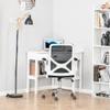 HOMCOM Corner Desk, Triangle Computer Desk with Drawer and Storage Shelves for Small Spaces, Home Office Workstation for Living Room, or Bedroom, White view 4