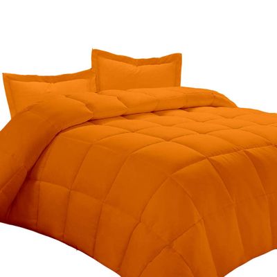 LinenEra All Season 3 Piece Box Stitched Down Alternative Comforter Queen (88'' x 92'') Bedding Set Collection Cotton Comforter Luxurious Soft and Fluffy Comforter Orange