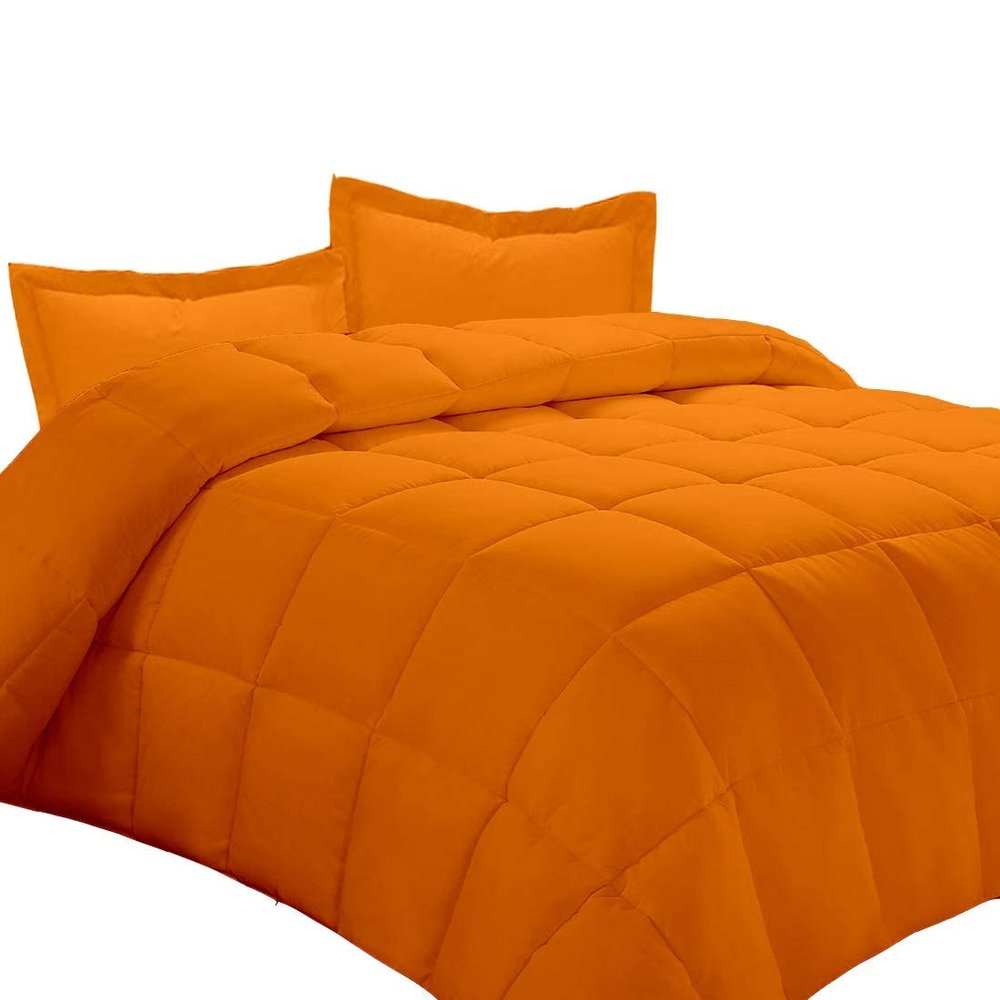 LinenEra All Season 3 Piece Box Stitched Down Alternative Comforter Queen (88'' x 92'') Bedding Set Collection Cotton Comforter Luxurious Soft and Fluffy Comforter Orange