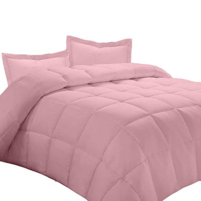 LinenEra All Season 3 Piece Box Stitched Down Alternative Comforter Full (90'' x 90'') Bedding Set Collection Cotton Comforter Luxurious Soft and Fluffy Comforter Baby Pink