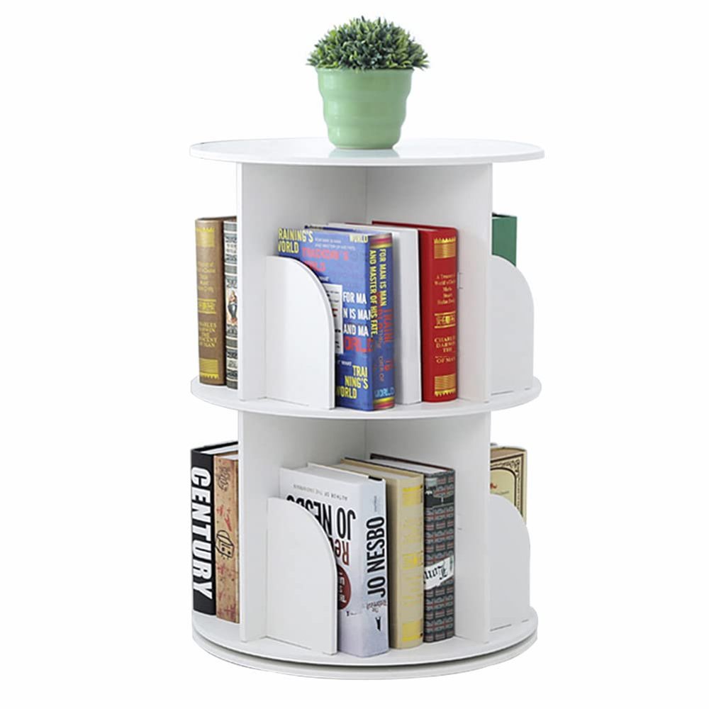 Aifurnkz 360 Rotating Bookshelf,Modern Floor-Standing Bookcases for Small Spaces, Multifunctional Display Organizer Assemble Easily(White) (46x46x65cm(18x18x26inch))