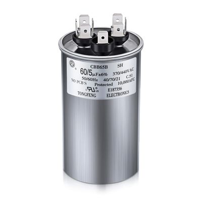60/5 MFD uF 370/440V CBB65 Dual Run Round Capacitor for AC Motor, HVAC Capacitor, Air Conditioner Replacement, Heat Pump, Fan Start, Condenser Straight Cool, UL Listed
