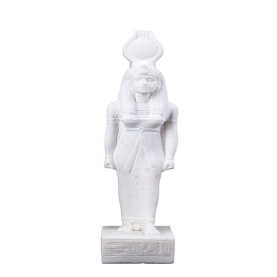 Ancient Egyptian statue of Isis white sculpture heavy marble stone made in Egypt. Great mother Isis, the goddess of healing and magic her name mean Queen of the throne.