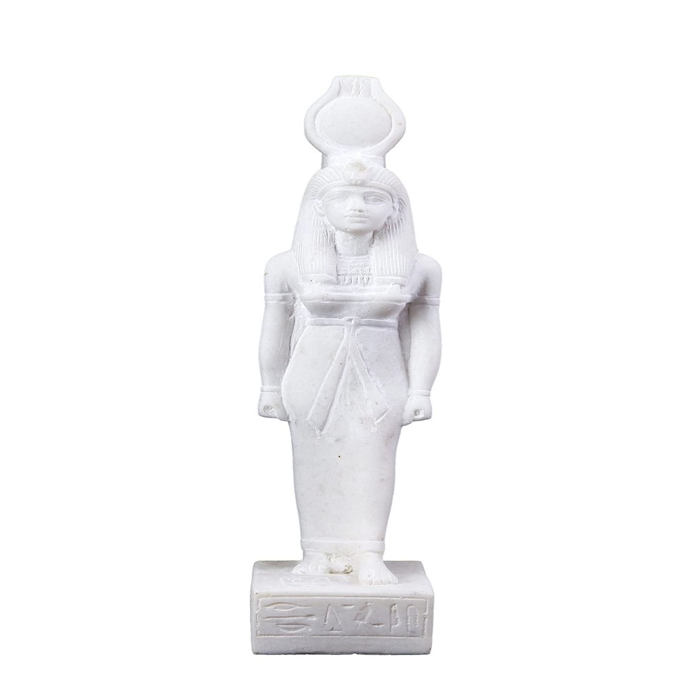 Ancient Egyptian statue of Isis white sculpture heavy marble stone made in Egypt. Great mother Isis, the goddess of healing and magic her name mean Queen of the throne.