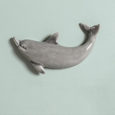 Ceramic Wall Decor Sculpture Grey Dolphin Wall Hanging Arts Home Living Dining Room Decor