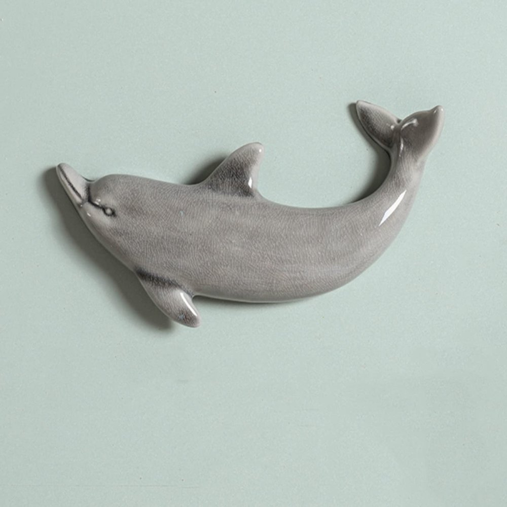 Ceramic Wall Decor Sculpture Grey Dolphin Wall Hanging Arts Home Living Dining Room Decor