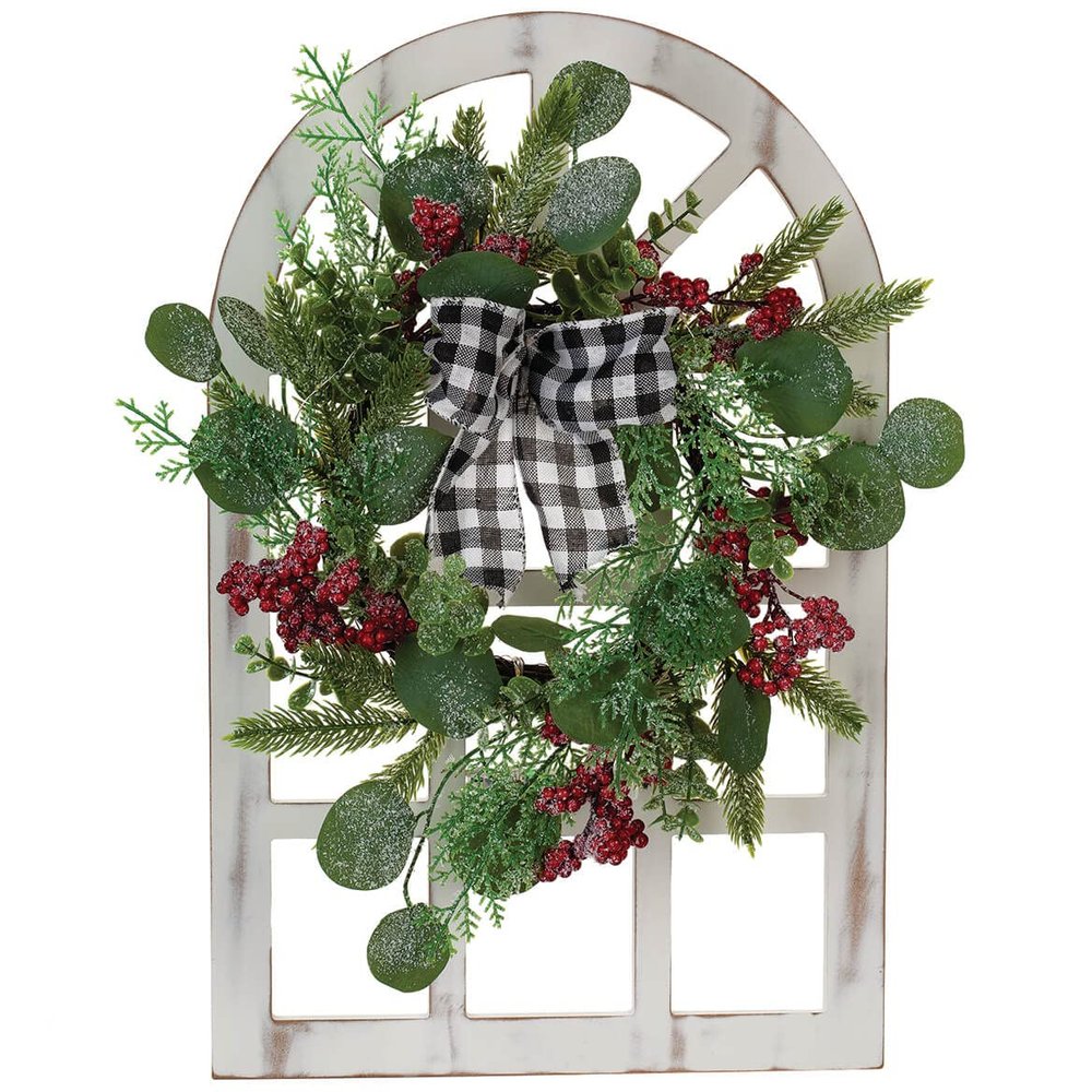 Christmas Window Frame with Eucalyptus Wreath