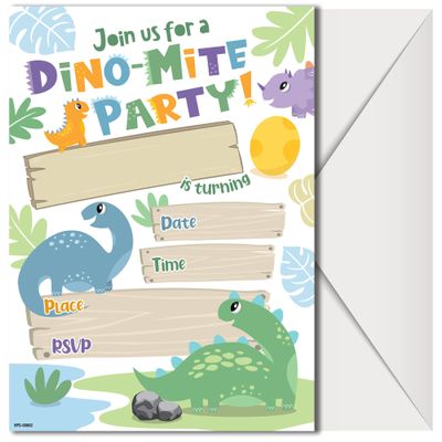Dinosaur Birthday Invitations for Boys and Girls with Envelopes - (Pack of 20) - Dino Party Invites for Toddlers, Children and More. Fill in Style