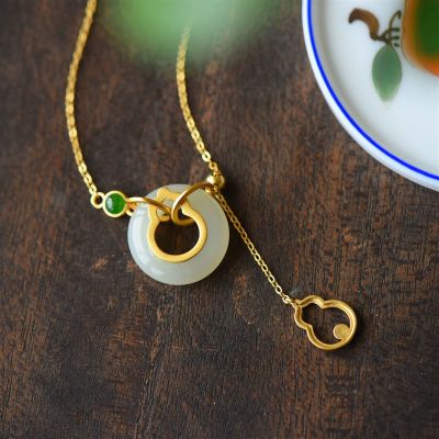 Natural White Jade and Peace Clasp Necklace Pendant S925 Sterling Silver Gift