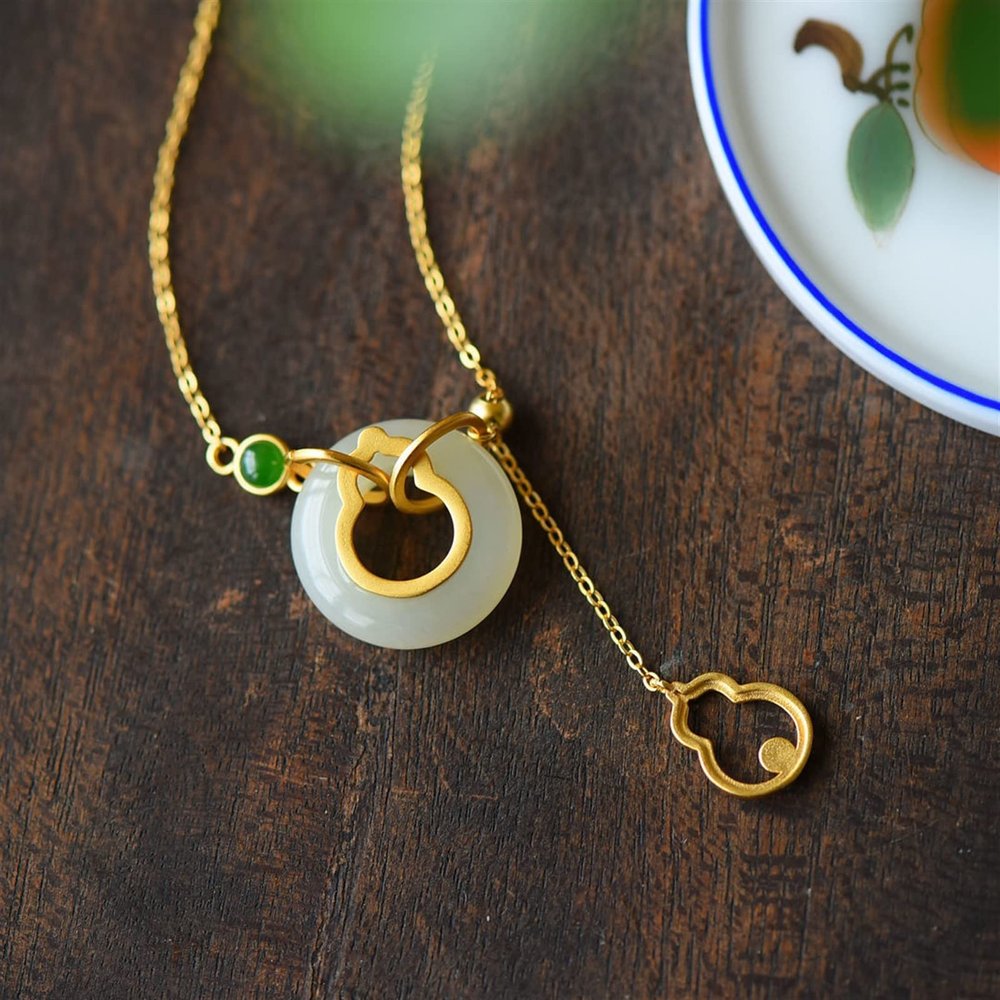 Natural White Jade and Peace Clasp Necklace Pendant S925 Sterling Silver Gift