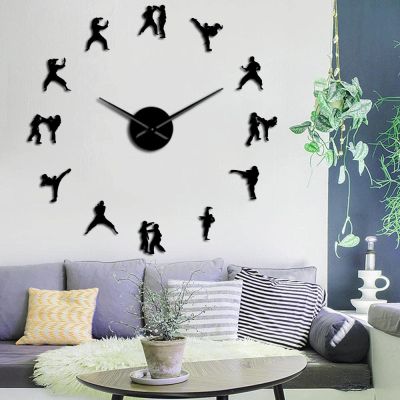 HERWS Wall Clock Large DIY Wall Clock Athlete Mirror Wall Stickers Wall Watch Clocks Living Room Decoration Horologe