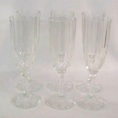 6 New Fluted Champagne Glasses Paneled Rim 8" Tall
