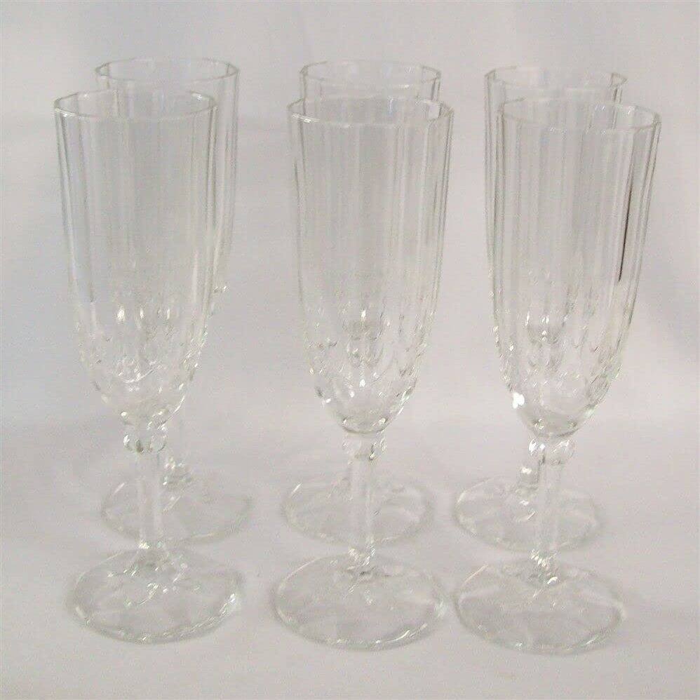 6 New Fluted Champagne Glasses Paneled Rim 8" Tall