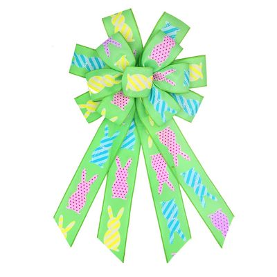 Estivaux Large Easter Wreath Bows for Front Door Decorations, Green Burlap Bow Spring Easter Rabbits Bows for Wreath Door Wall Indoor Outdoor Decor