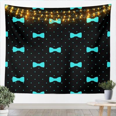Blue Bow Print Tapestry Dot Design Wall Blanket Tapestries, Cartoon Wave Point Wall Hanging for Kids Teens Adult Room Decor,Black Home Wall Decor, Large 59.1 x 82.7 Inches