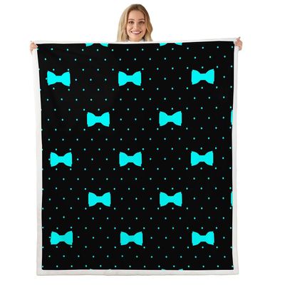 Blue Bow Print Throw Blanket Dot Design Fleece Blanket, Cartoon Wave Point Bed Blanket for Kids Teens Adult Room Decor,Black Flannel Blanket, 40 x 50 Inches