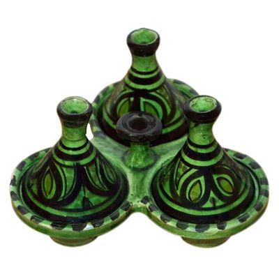 Spice holder dispenser Tagine Triple Spice organizer Salt&pepper condiment - Green