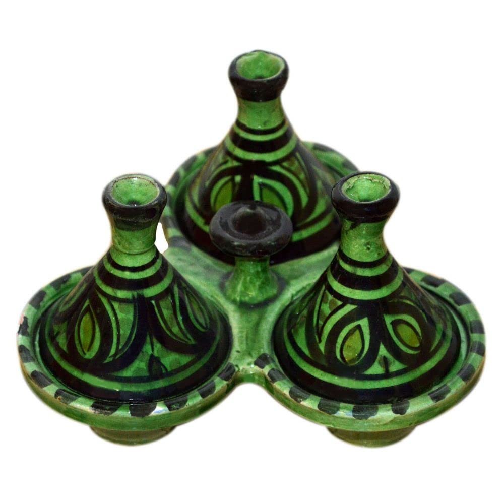 Spice holder dispenser Tagine Triple Spice organizer Salt&pepper condiment - Green