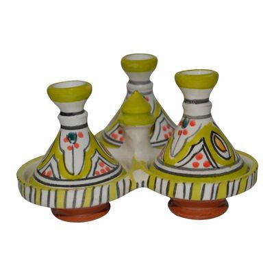 Spice holder dispenser Tagine Triple Spice organizer Salt&pepper condiment - Yellow
