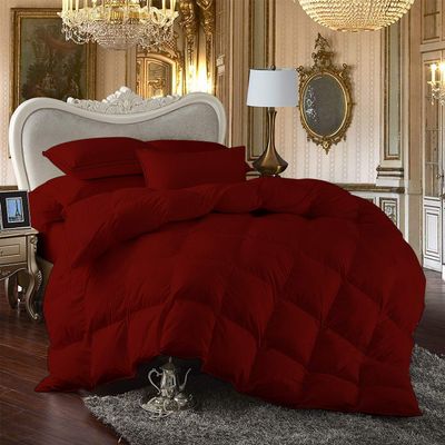 100% Egyption Cotton Goose Down and Feather Filling Comforter 500 GSM Fill Power Buffy Overfilled All Season Burgundy-Queen/Full Size Soft Quilted with Corner Tabs, Winter Warm Fluffy(1 Piece)