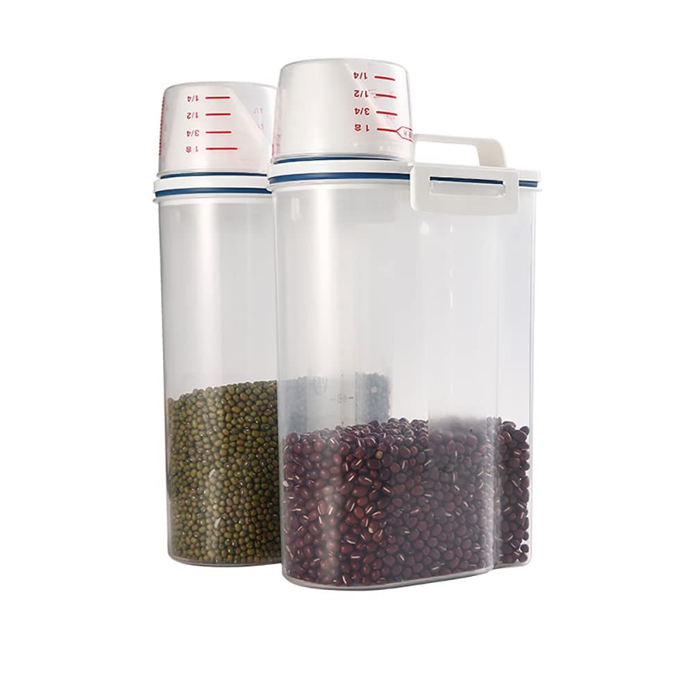 2 Pcs Rice Storage Containers Bin Cereal Dry Food Dispenser with Pour Spout Measuring Cup Airtight Sealed Lid for Flour Baking Supplies and Cooker