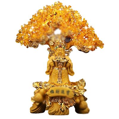 Buddha Statue Resin Buddha Statue Sculpture Wen God of Wealth Zen Buddha Statue Citrine Fortune Tree Decor Home Furnishings 8.27 Inches Art Deco Gifts