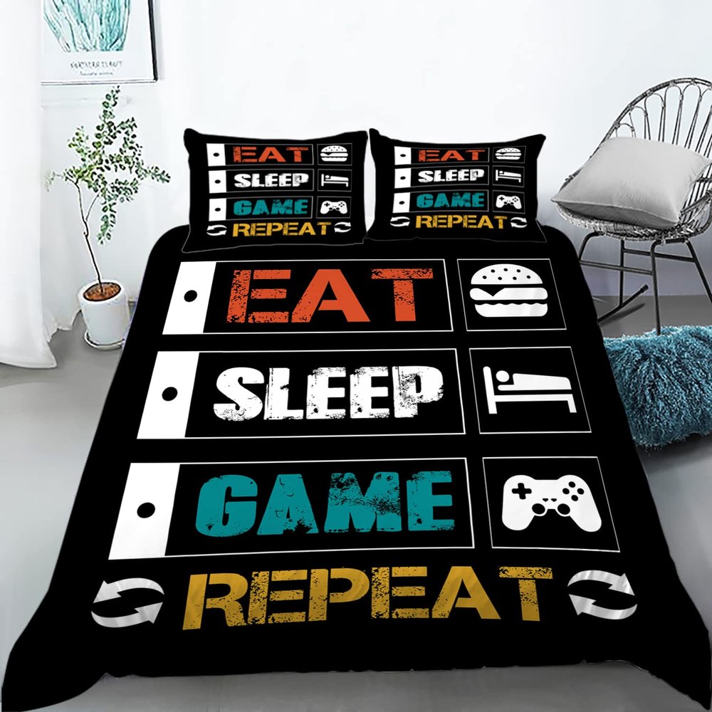 AILONEN Gamer Bedding Sets for Boys, Gaming Duvet Cover Set Twin Size,Boys Video Games Comforter Cover, Bed Set for Teen Boys Bedroom,Gamepad Controller,3 Piece with 2 Pillow Shams