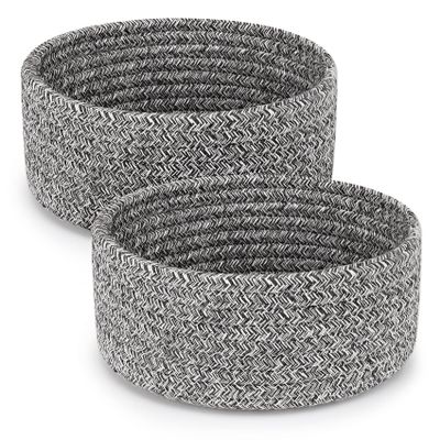 ABenkle 2 Pack Small Baskets, Cotton Rope Woven Basket, Cute Mini Tiny Storage Baskets, Decorative Boho Basket for Nursery Living Room Bedroom Shelf, Empty Gift Basket - Mixed Grey
