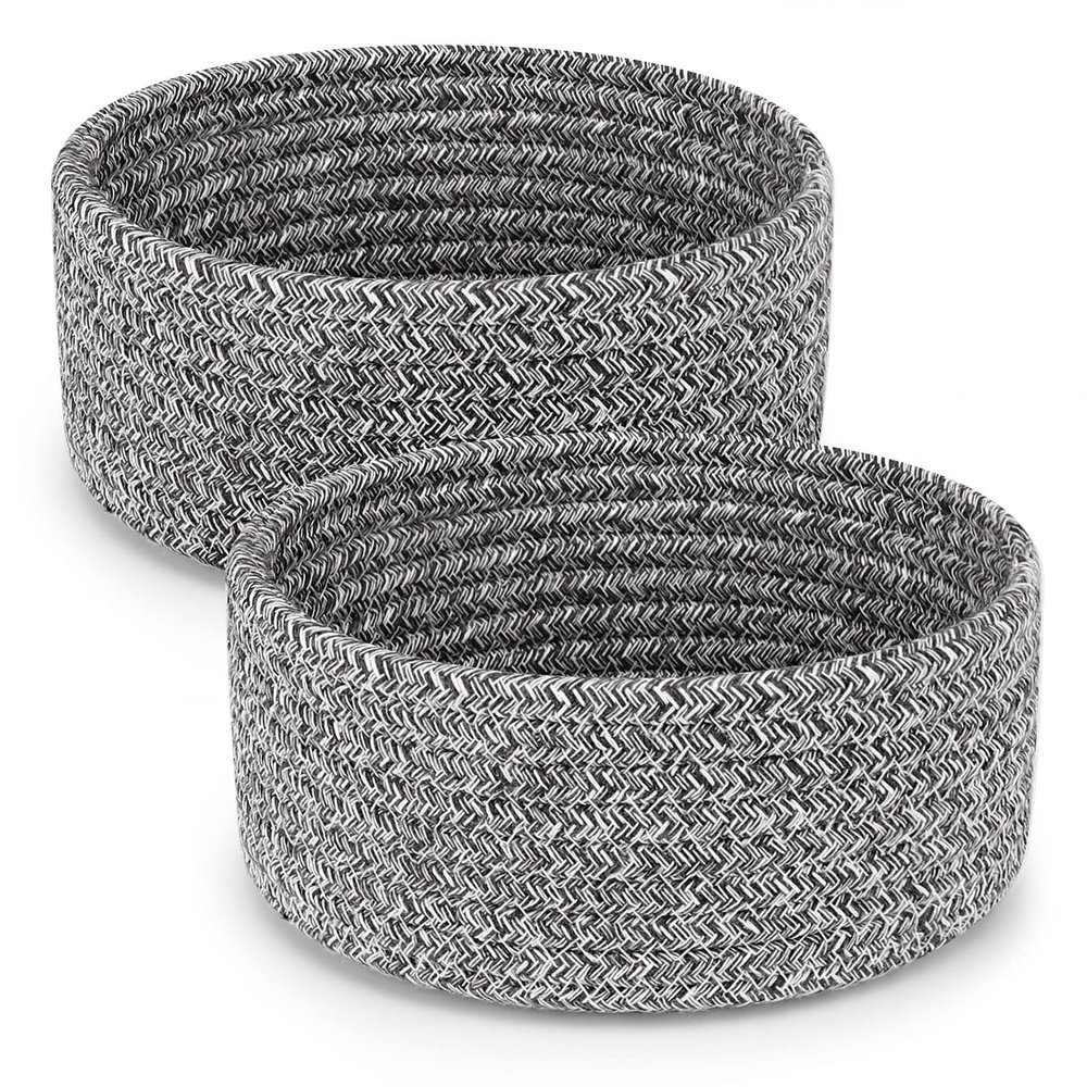 ABenkle 2 Pack Small Baskets, Cotton Rope Woven Basket, Cute Mini Tiny Storage Baskets, Decorative Boho Basket for Nursery Living Room Bedroom Shelf, Empty Gift Basket - Mixed Grey