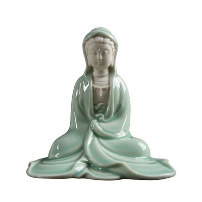 Buddha Statue Ceramic Zen Buddha Sculpture South China Sea Guanyin Sitting Buddha Crafts Exquisite Creative Decor (Color : Green)
