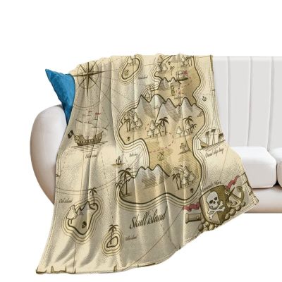 Blanket Throw Treasure Island Map in Hand Drawn Style Flannel Warm Soft Comfortable Fluffy Plush Blankets Living Room Couch Sofa Bed Bedroom Decoration Home Decor 60"X80"