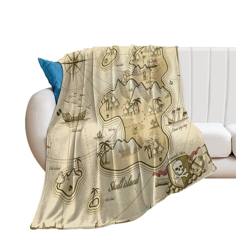 Blanket Throw Treasure Island Map in Hand Drawn Style Flannel Warm Soft Comfortable Fluffy Plush Blankets Living Room Couch Sofa Bed Bedroom Decoration Home Decor 60"X80"
