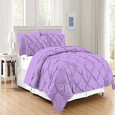 100% Egyptian Cotton Bedding Set-Lilac | Palatial King Size Premium Collection-600 TC-Ultra Soft Breathable 6 PC Bed Set Includes-1 Flat,2 Pillowcases,1 Pinch Pleated Comforter with 2 Shams