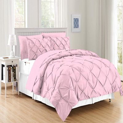 100% Egyptian Cotton Bedding Set-Baby Pink | Twin/Twin XL Size Premium Collection-600 TC-Ultra Soft Breathable 6 PC Bed Set Includes-1 Flat,2 Pillowcases,1 Pinch Pleated Comforter with 2 Shams