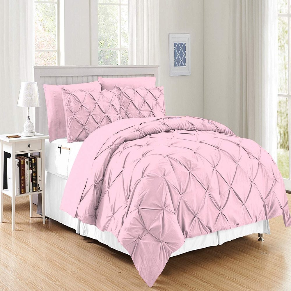 100% Egyptian Cotton Bedding Set-Baby Pink | Twin/Twin XL Size Premium Collection-600 TC-Ultra Soft Breathable 6 PC Bed Set Includes-1 Flat,2 Pillowcases,1 Pinch Pleated Comforter with 2 Shams