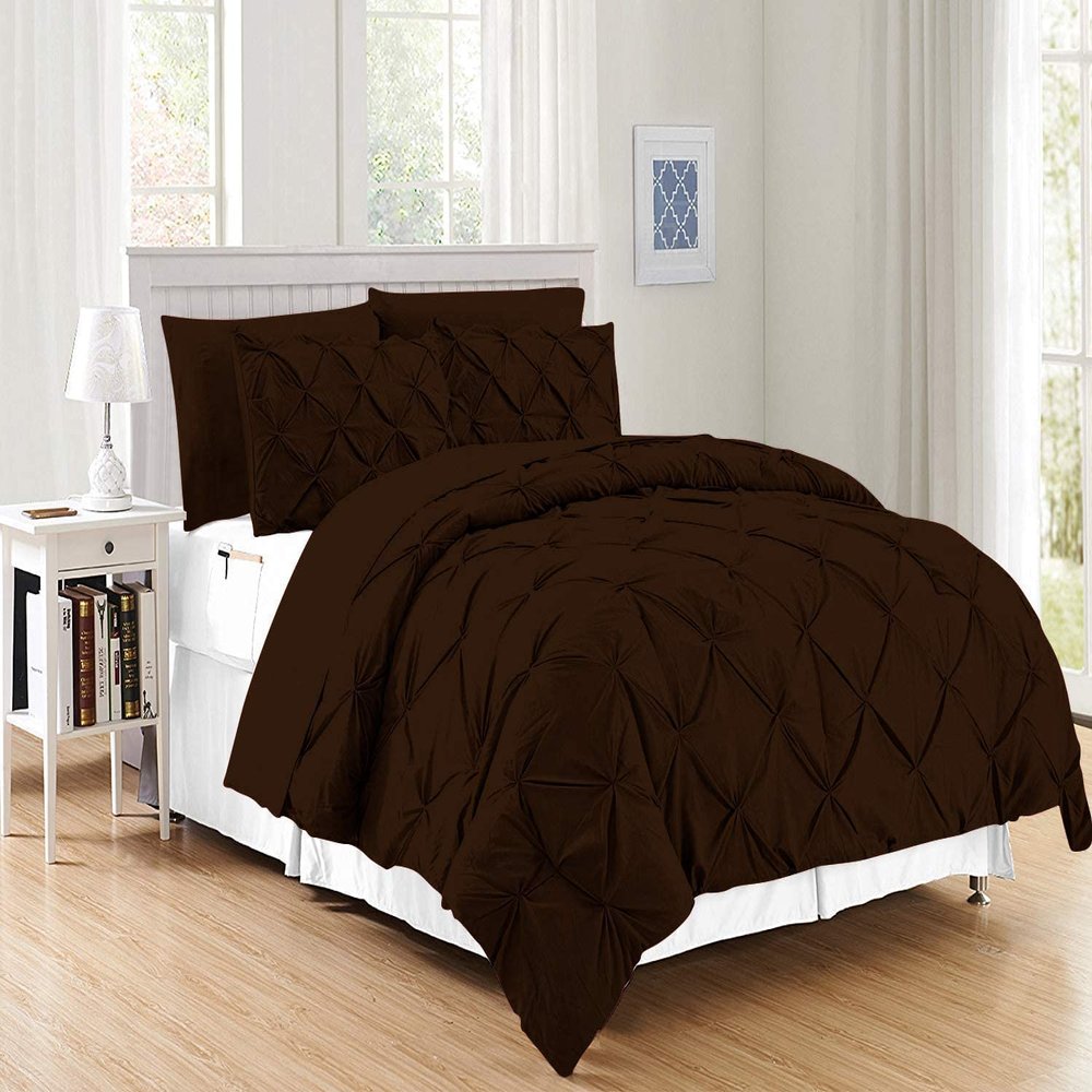 100% Egyptian Cotton Bedding Set-Chocolate | Palatial King Size Premium Collection-600 TC-Ultra Soft Breathable 6 PC Bed Set Includes-1 Flat,2 Pillowcases,1 Pinch Pleated Comforter with 2 Shams