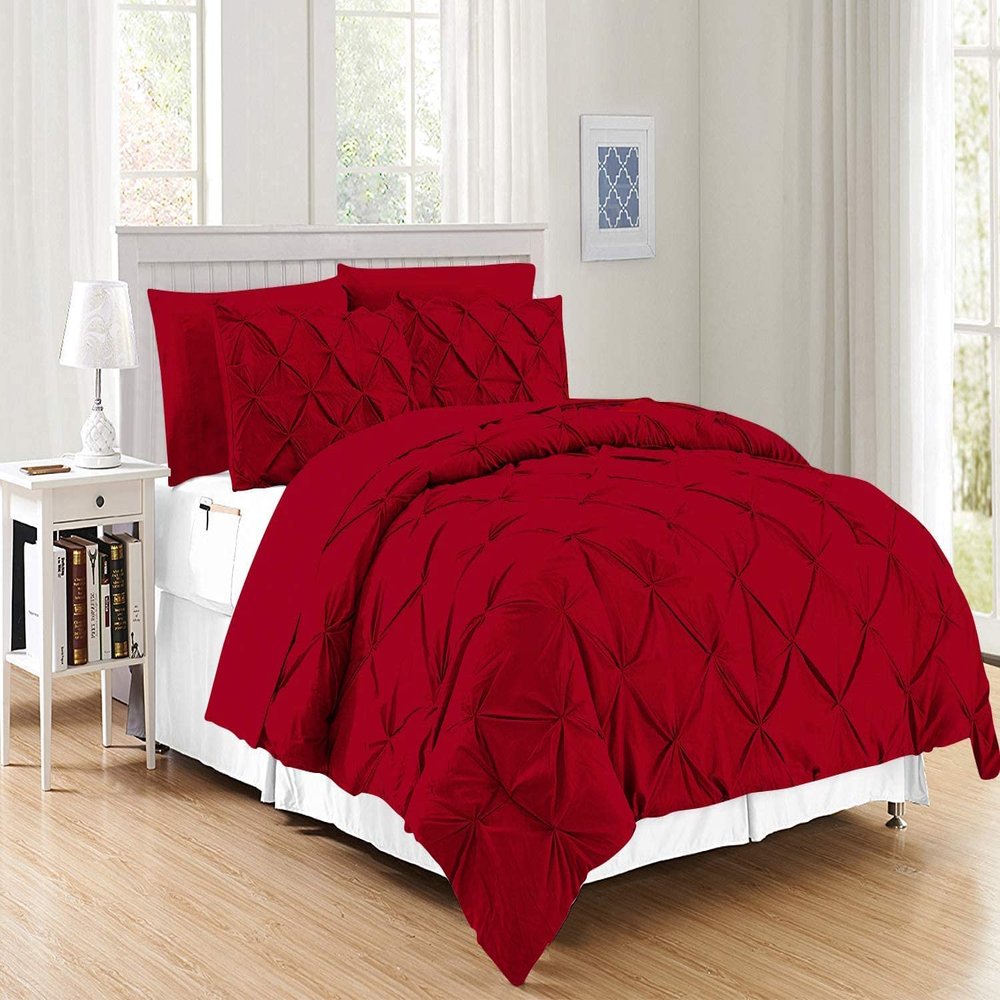 100% Egyptian Cotton Bedding Set-Burgundy | Twin/Twin XL Size Premium Collection-600 TC-Ultra Soft Breathable 6 PC Bed Set Includes-1 Flat,2 Pillowcases,1 Pinch Pleated Comforter with 2 Shams