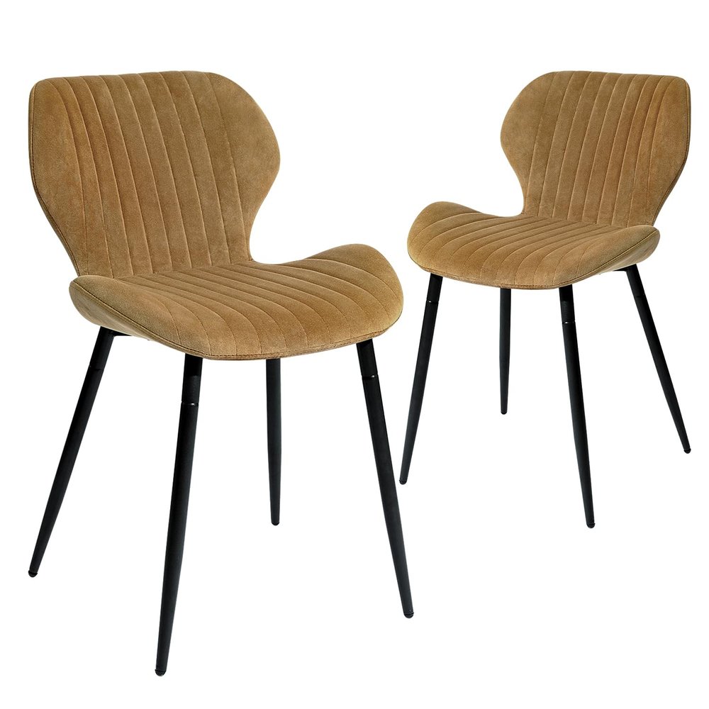 CangLong Mid Century Modern Dining Chairs Set of 2, Upholstered Kitchen Dining Room Chairs, Velvet Comfortable Dining Chair with Metal Legs, for Kitchen, Dining, Living Room, Yellowish Brown