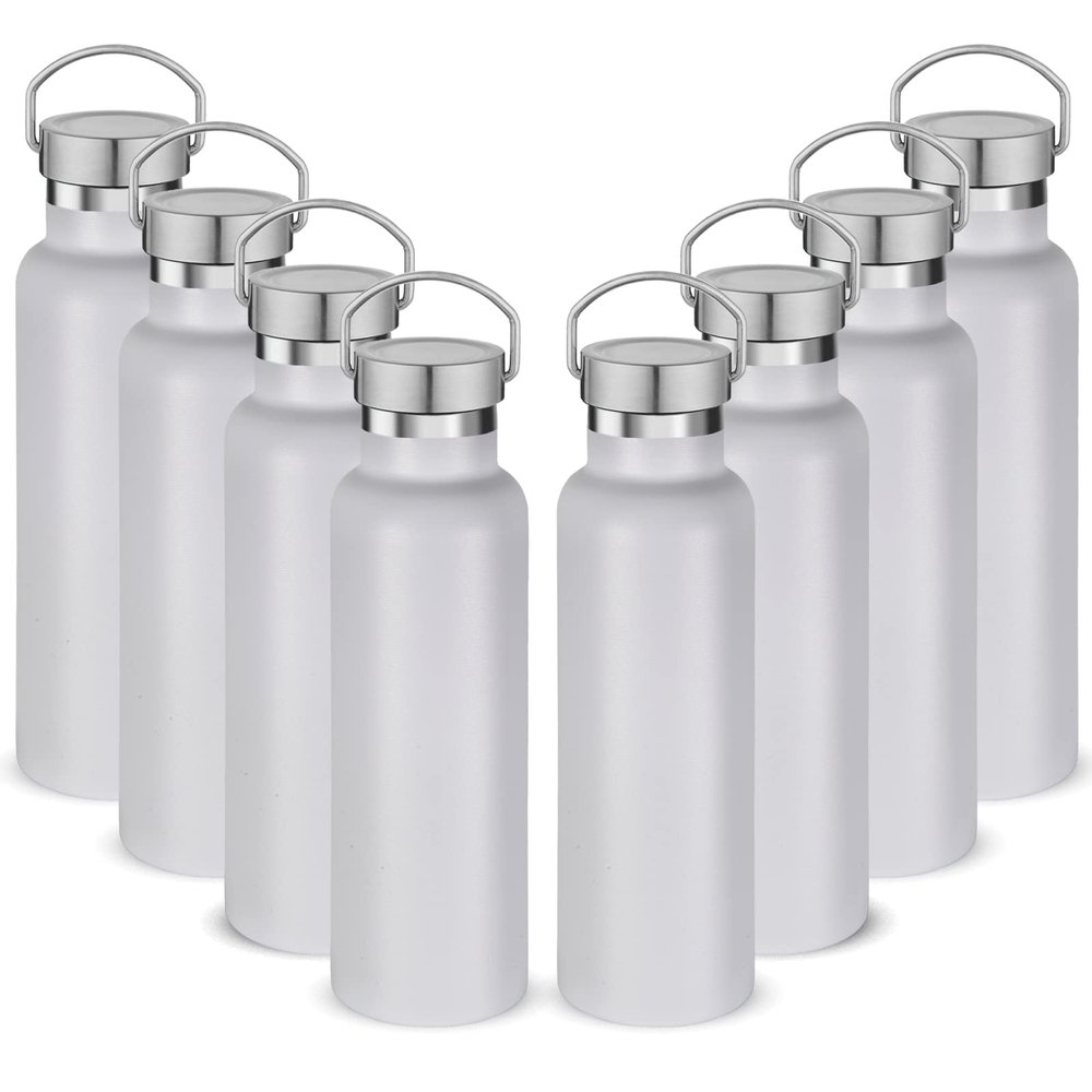 Neihepal 20 oz Insulated Water Bottles,Stainless Steel Double Wall Sport Bottle with Lid of Handle (8, White)