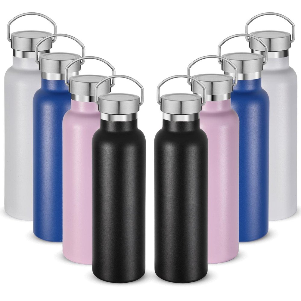 Neihepal 20 oz Insulated Water Bottles,Stainless Steel Double Wall Sport Bottle with Lid of Handle (8, Mix)