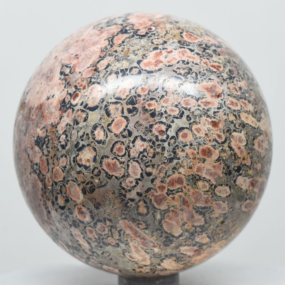 2.6" 290g Orbicular Orbs Rhyolite Sphere Polished Natural Multicolor Conglomerate Leopard Skin Jasper Crystal Mineral Chalcedony Quartz Ball - Madagascar + Stand