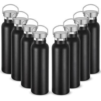 Neihepal 20 oz Insulated Water Bottles,Stainless Steel Double Wall Sport Bottle with Lid of Handle (8, Black)