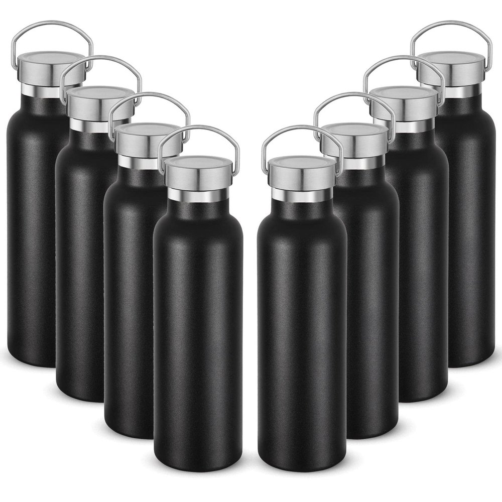 Neihepal 20 oz Insulated Water Bottles,Stainless Steel Double Wall Sport Bottle with Lid of Handle (8, Black)