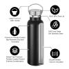 Neihepal 20 oz Insulated Water Bottles,Stainless Steel Double Wall Sport Bottle with Lid of Handle (8, Black) view 3