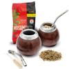BALIBETOV Set of Two Yerba Mate Gourd and One Pack of 100gr - 3.5OZ of Yerba Mate - Yerba Mate Cup Argentina - 2 Mate Tea Cup, 2 Bombilla, 1 Cleaning Brush, 1 Loose Leaf Yerba Mate bag (DARK BROWN) view 1