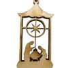 Brown Detailed Laser Cut Wooden Nativity Manger Story Scene Ornament with Red String for Hanging, Wood Religious Holiday Ornaments for Christmas Trees and Gifts, 2.75 Inches view 3