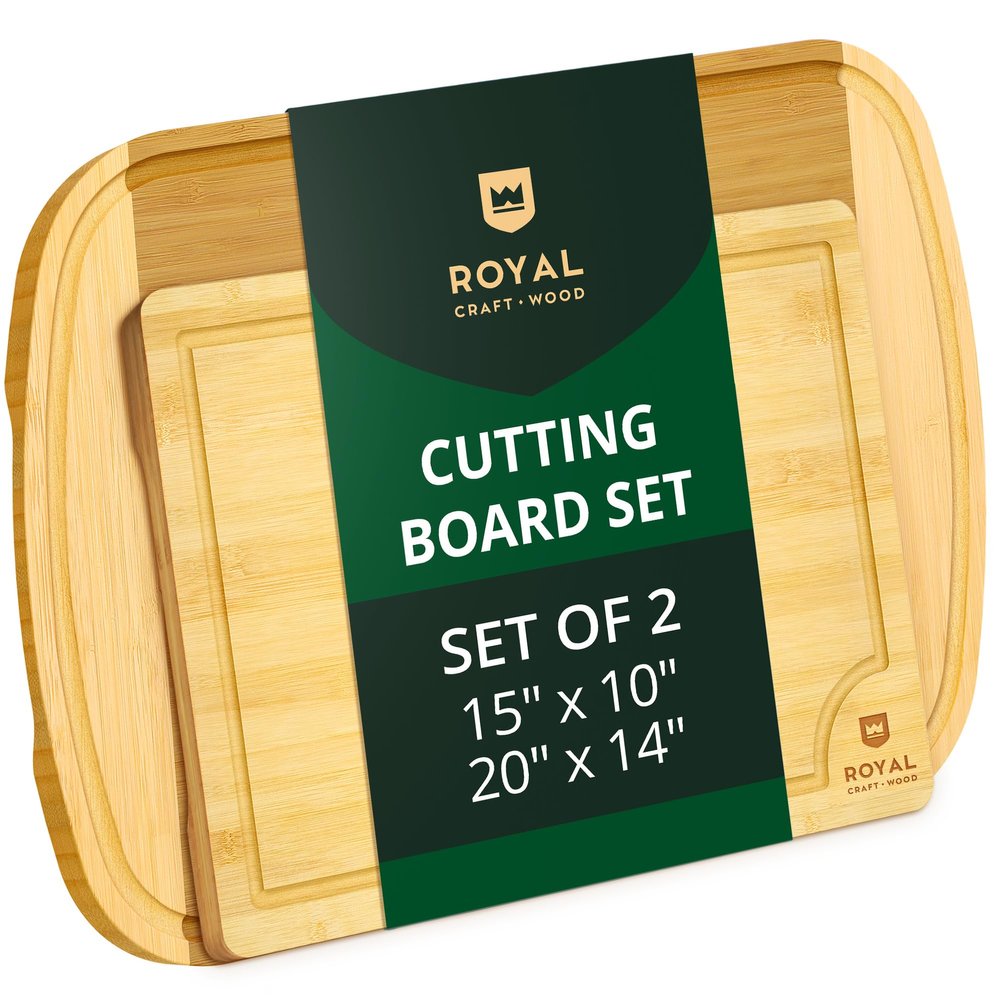 ROYAL CRAFT WOOD Bamboo Cutting Boards for Kitchen, Wood Chopping Boards with Juice Groove, Two Tone Bamboo (Light and Dark)