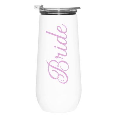 Slant Collections Champagne Tumbler with Lid Stainless Steel Stemless Champagne To-Go Cup, 12-Ounce, Bride